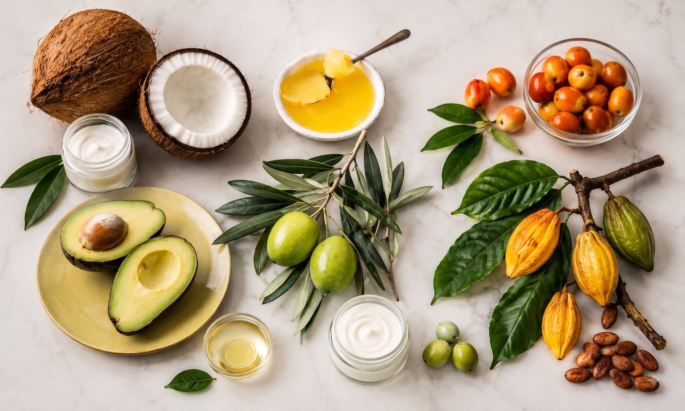 Coconut, shea, avocado, olive, and cacao botanicals used in K.GLO formulas